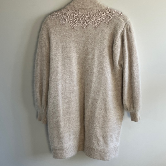 Vintage Korean made angora cardigan beaded embroidered rare open front longline - Picture 10 of 11
